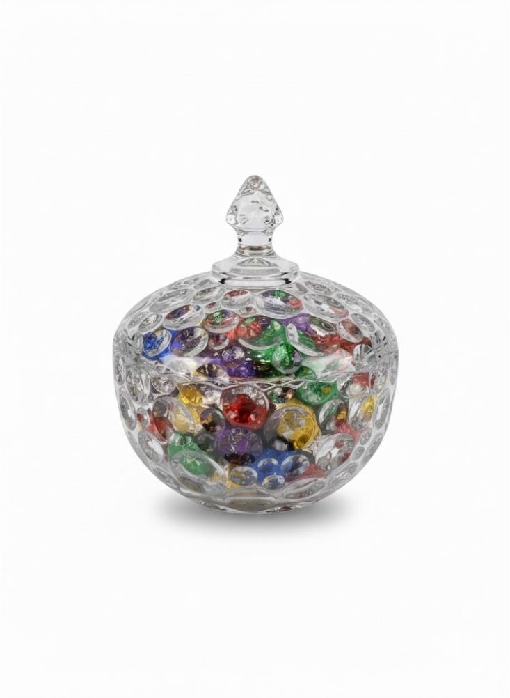 Premium Decorative Clear Glass Candy Jar with Colorful Pebble Design & Lid – 1 Pc Elegant Storage Bowl for Home & Table Decor - Image 1